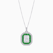 Emerald-Cut Art Deco Style Double Halo Mounting Pendant with Diamond and Gemstones - Shahin Jewelry