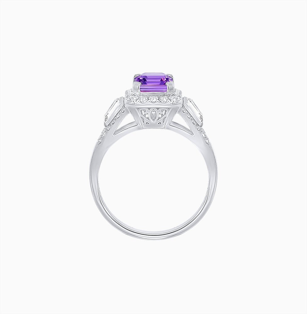 Emerald-Cut Diamond Halo Cocktail Ring with Baguette Accents - Shahin Jewelry