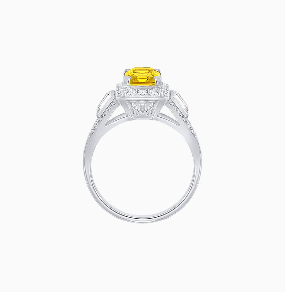Emerald-Cut Diamond Halo Cocktail Ring with Baguette Accents - Shahin Jewelry