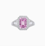 Load image into Gallery viewer, Emerald-Cut Diamond Halo Cocktail Ring with Baguette Accents - Shahin Jewelry