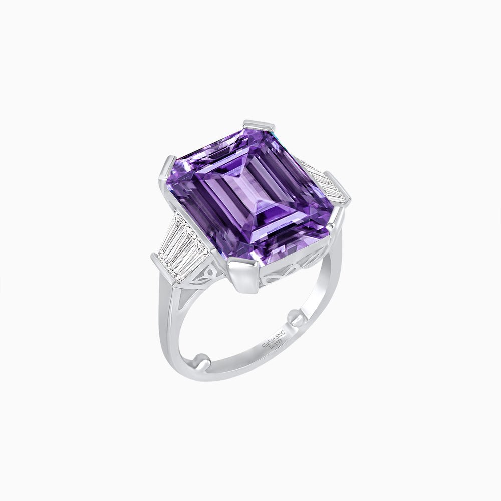 Emerald-Cut Engagement Ring with Tapered Baguette Fan Sides - Shahin Jewelry