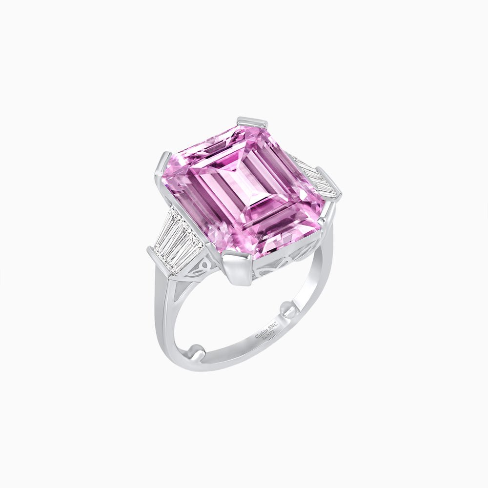 Emerald-Cut Engagement Ring with Tapered Baguette Fan Sides - Shahin Jewelry