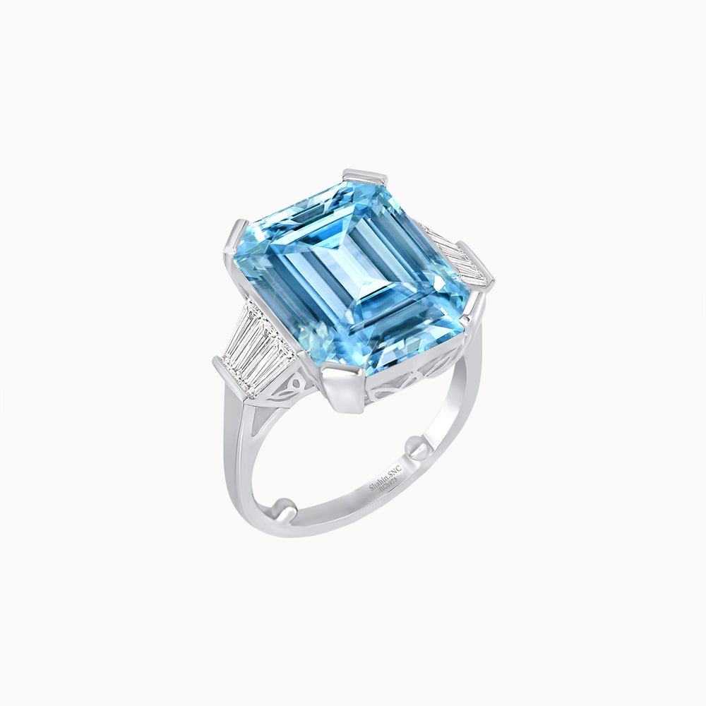 Emerald-Cut Engagement Ring with Tapered Baguette Fan Sides - Shahin Jewelry
