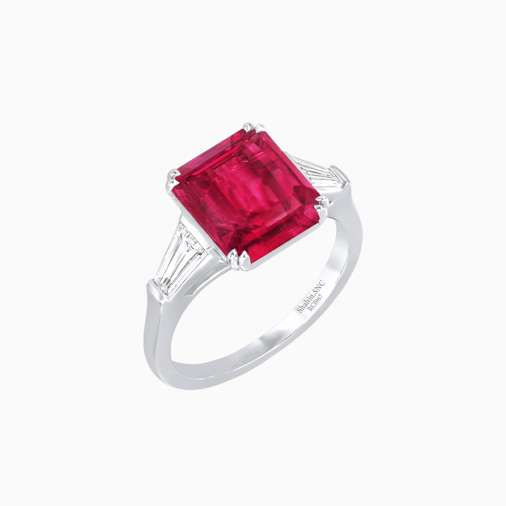 Emerald-Cut Engagement Ring with Tapered Baguette Side Stones - Shahin Jewelry