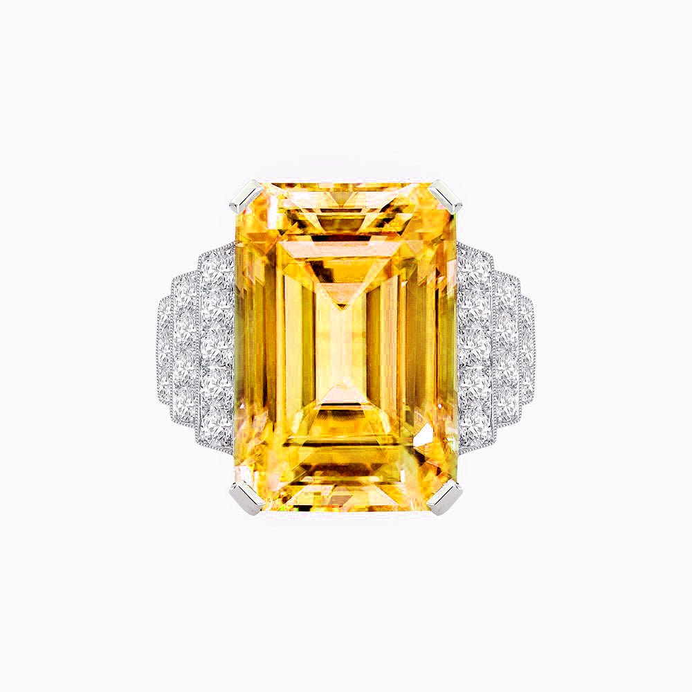 Emerald Cut Gemstone Ring with Step-Down Diamond Shoulders - Shahin Jewelry