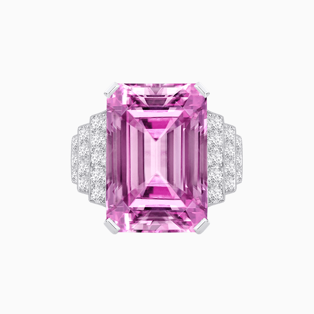 Emerald Cut Gemstone Ring with Step-Down Diamond Shoulders - Shahin Jewelry