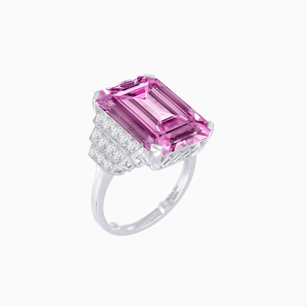 Emerald Cut Gemstone Ring with Step-Down Diamond Shoulders - Shahin Jewelry