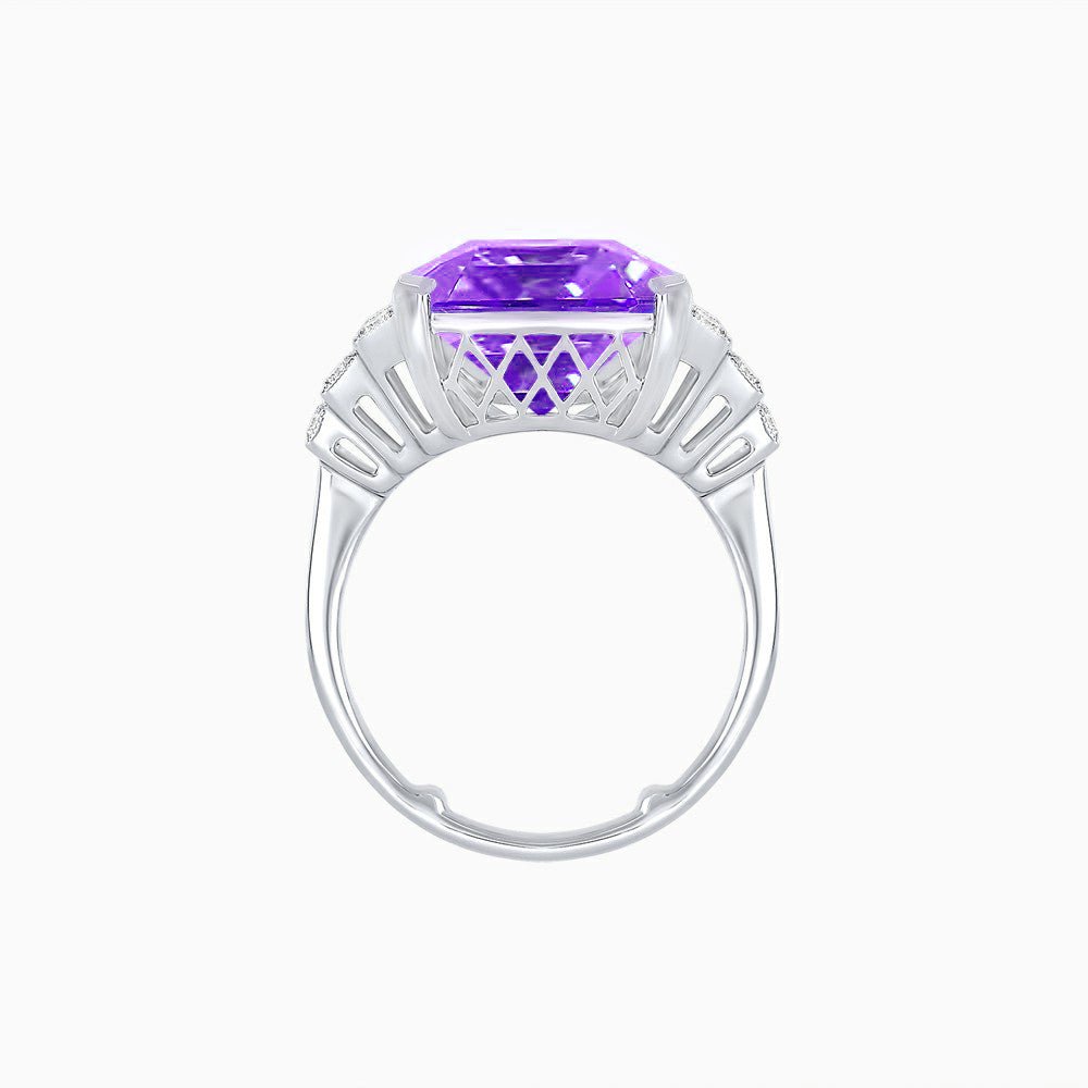 Emerald Cut Gemstone Ring with Step-Down Diamond Shoulders - Shahin Jewelry