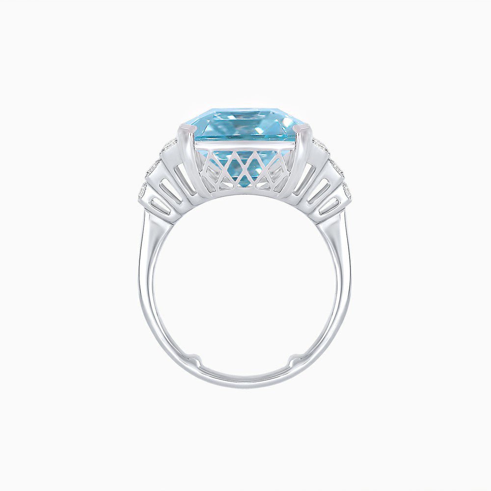 Emerald Cut Gemstone Ring with Step-Down Diamond Shoulders - Shahin Jewelry