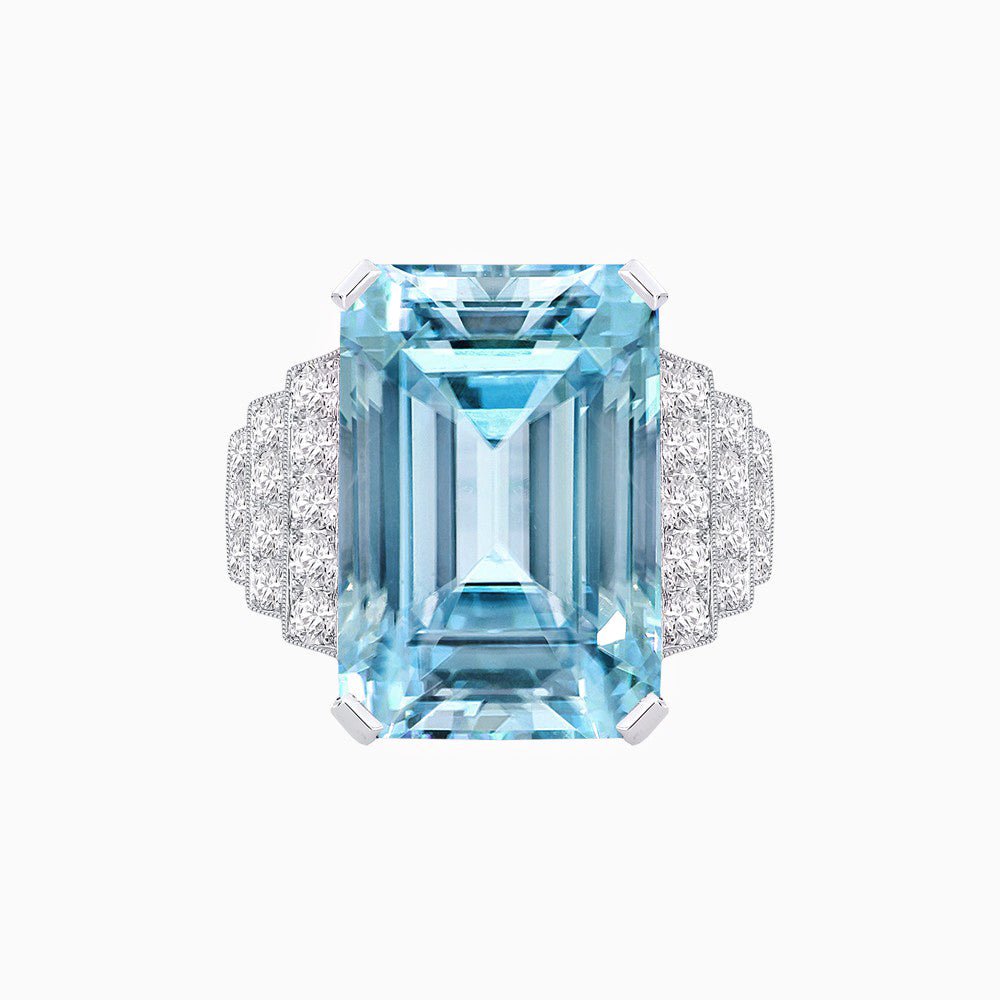 Emerald Cut Gemstone Ring with Step-Down Diamond Shoulders - Shahin Jewelry