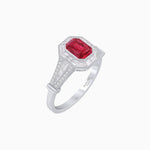 Load image into Gallery viewer, Emerald Cut Halo Mounting Ring with Baguette &amp; Round Diamonds - Shahin Jewelry
