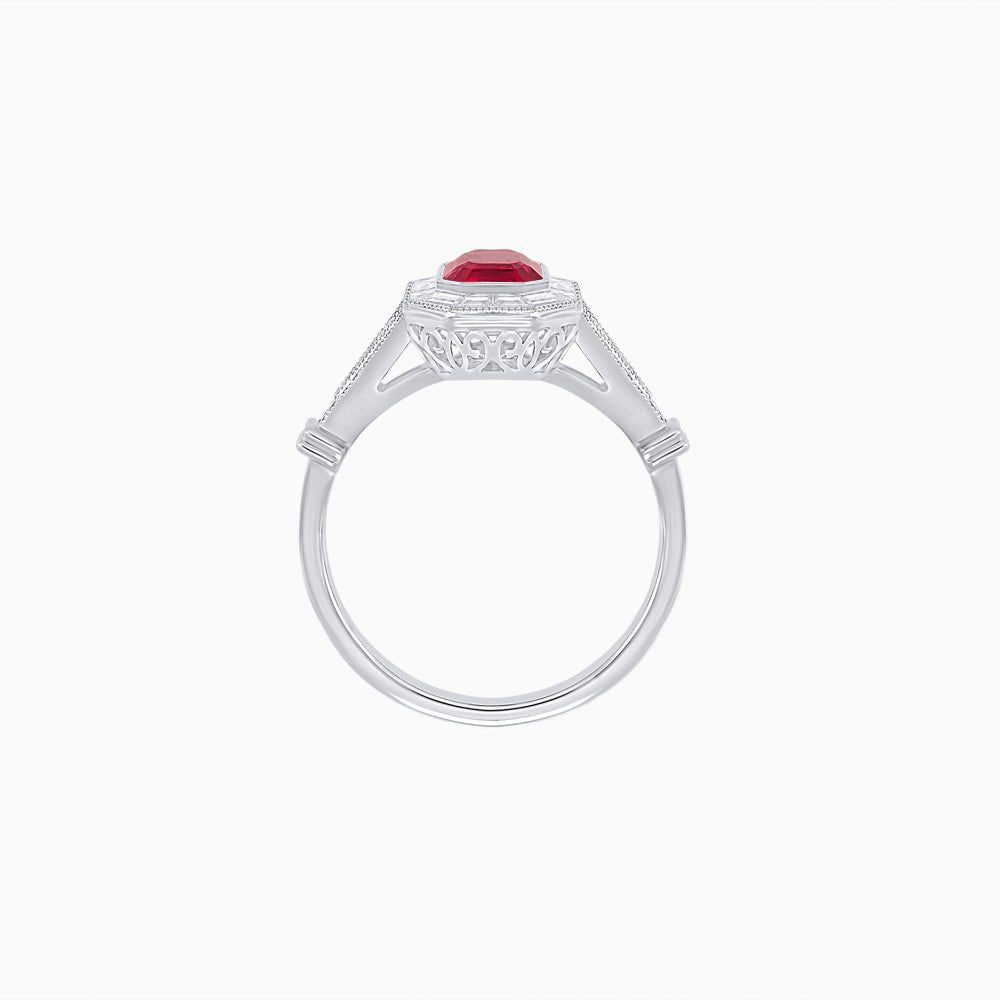 Emerald Cut Halo Mounting Ring with Baguette & Round Diamonds - Shahin Jewelry