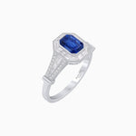 Load image into Gallery viewer, Emerald Cut Halo Mounting Ring with Baguette &amp; Round Diamonds - Shahin Jewelry
