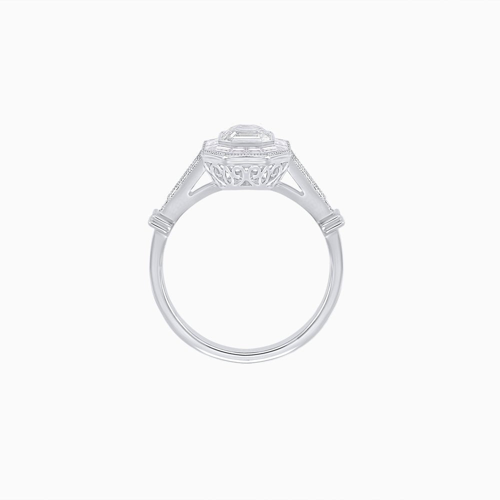 Emerald Cut Halo Mounting Ring with Baguette & Round Diamonds - Shahin Jewelry