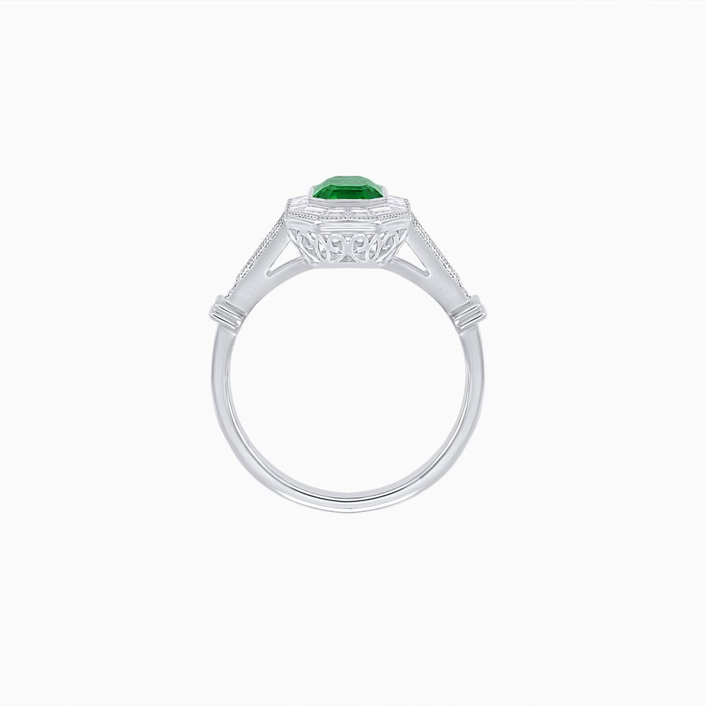 Emerald Cut Halo Mounting Ring with Baguette & Round Diamonds - Shahin Jewelry
