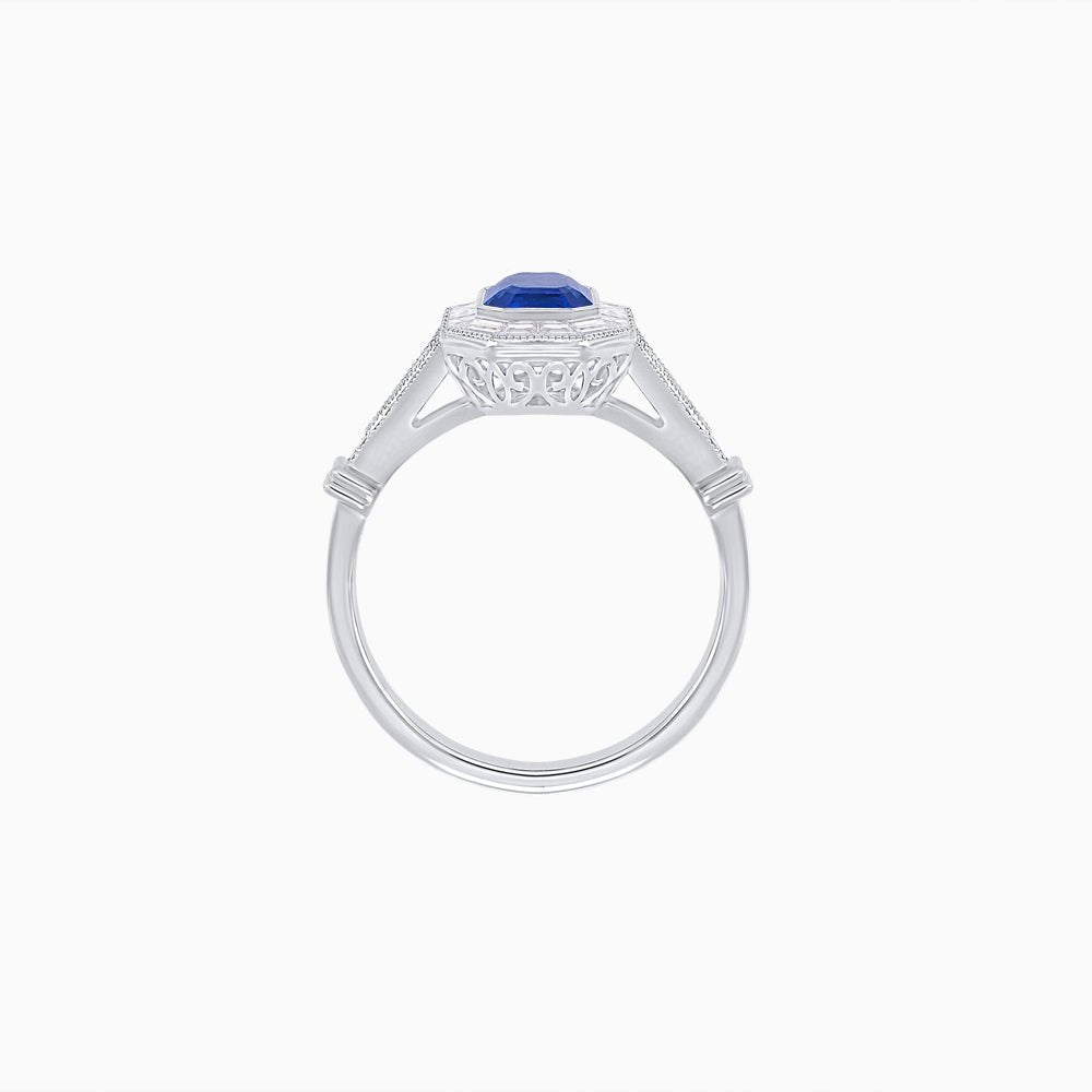 Emerald Cut Halo Mounting Ring with Baguette & Round Diamonds - Shahin Jewelry