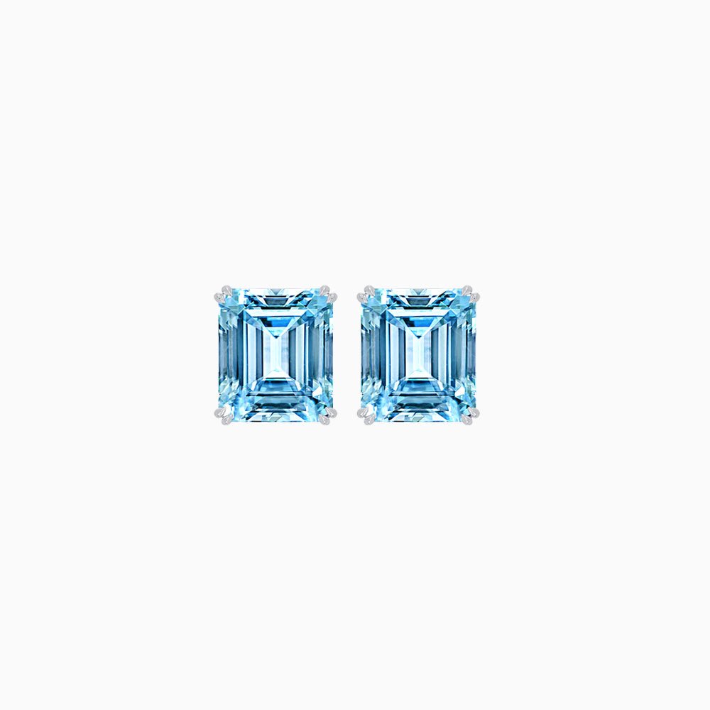 Emerald-Cut Solitaire Stud Earrings with Four-Prong Setting - Shahin Jewelry