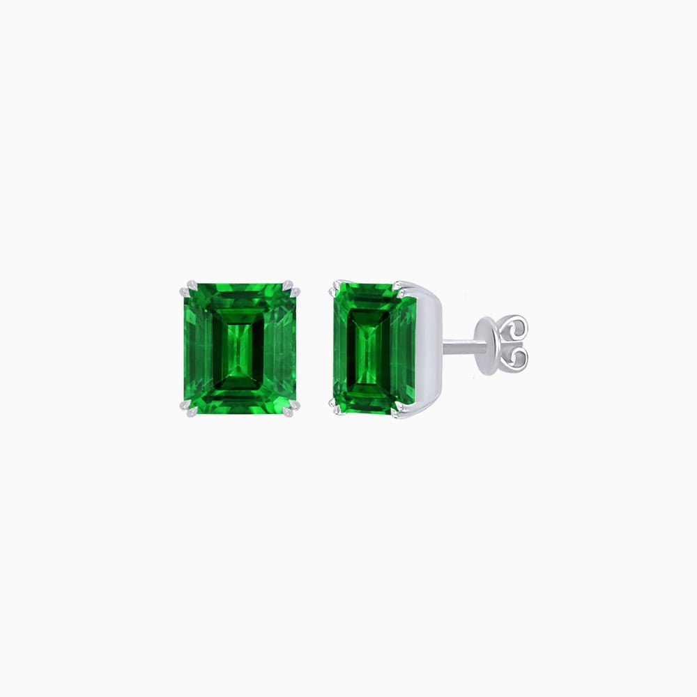 Emerald-Cut Solitaire Stud Earrings with Four-Prong Setting - Shahin Jewelry