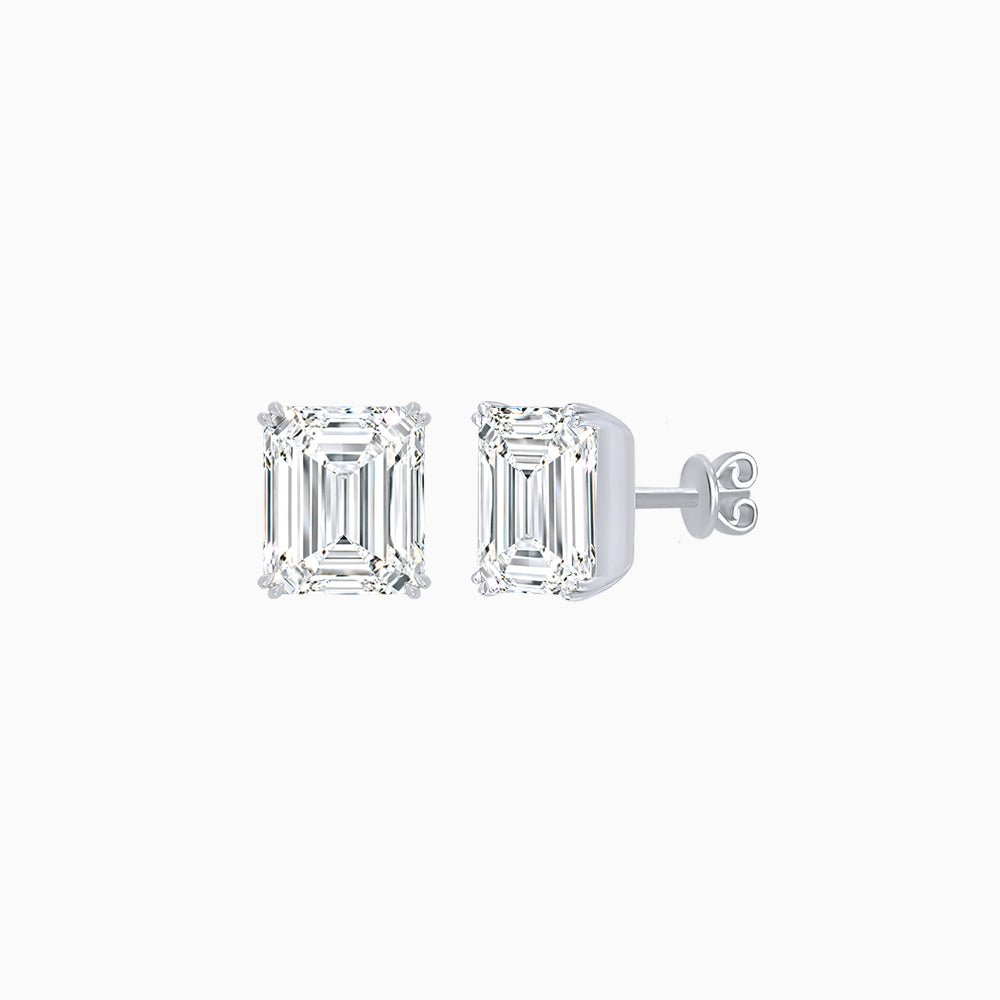 Emerald-Cut Solitaire Stud Earrings with Four-Prong Setting - Shahin Jewelry