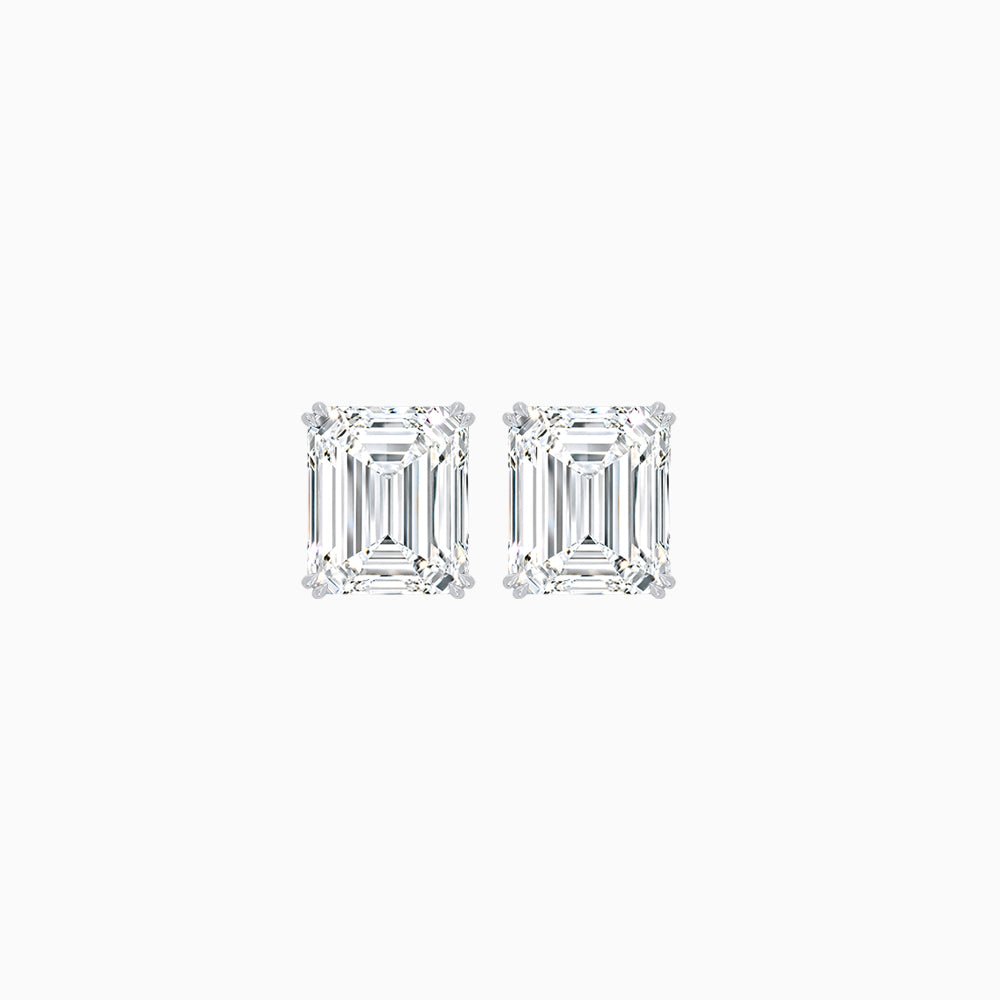 Emerald-Cut Solitaire Stud Earrings with Four-Prong Setting - Shahin Jewelry