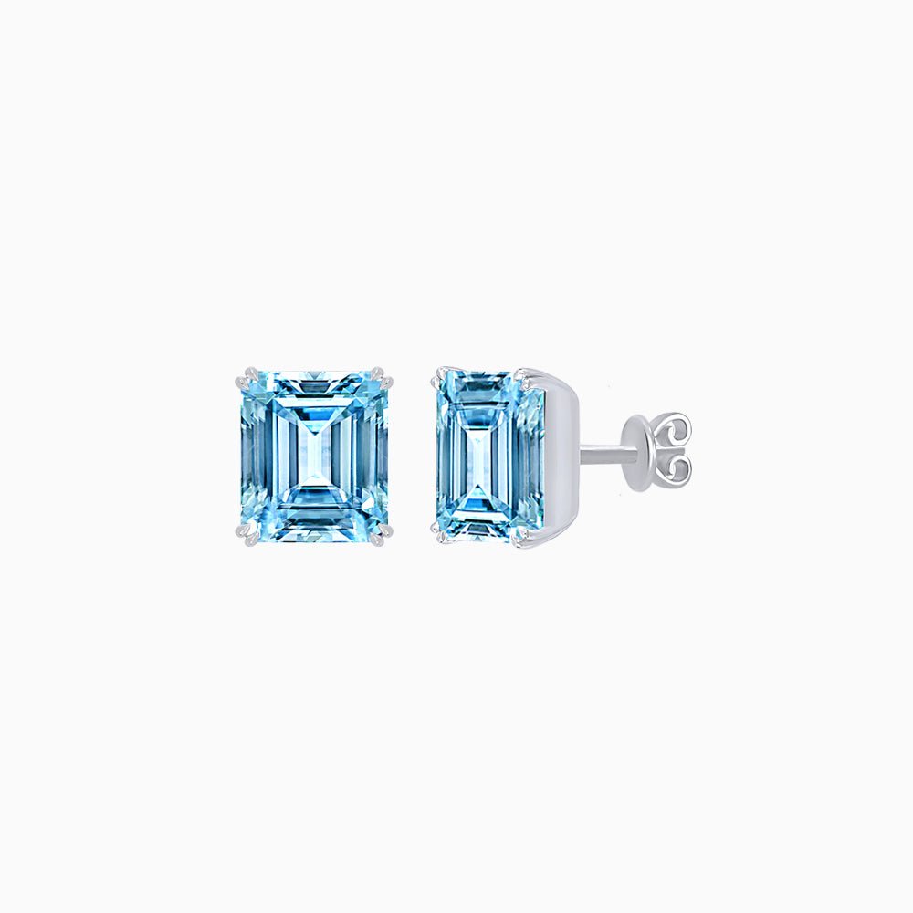 Emerald-Cut Solitaire Stud Earrings with Four-Prong Setting - Shahin Jewelry
