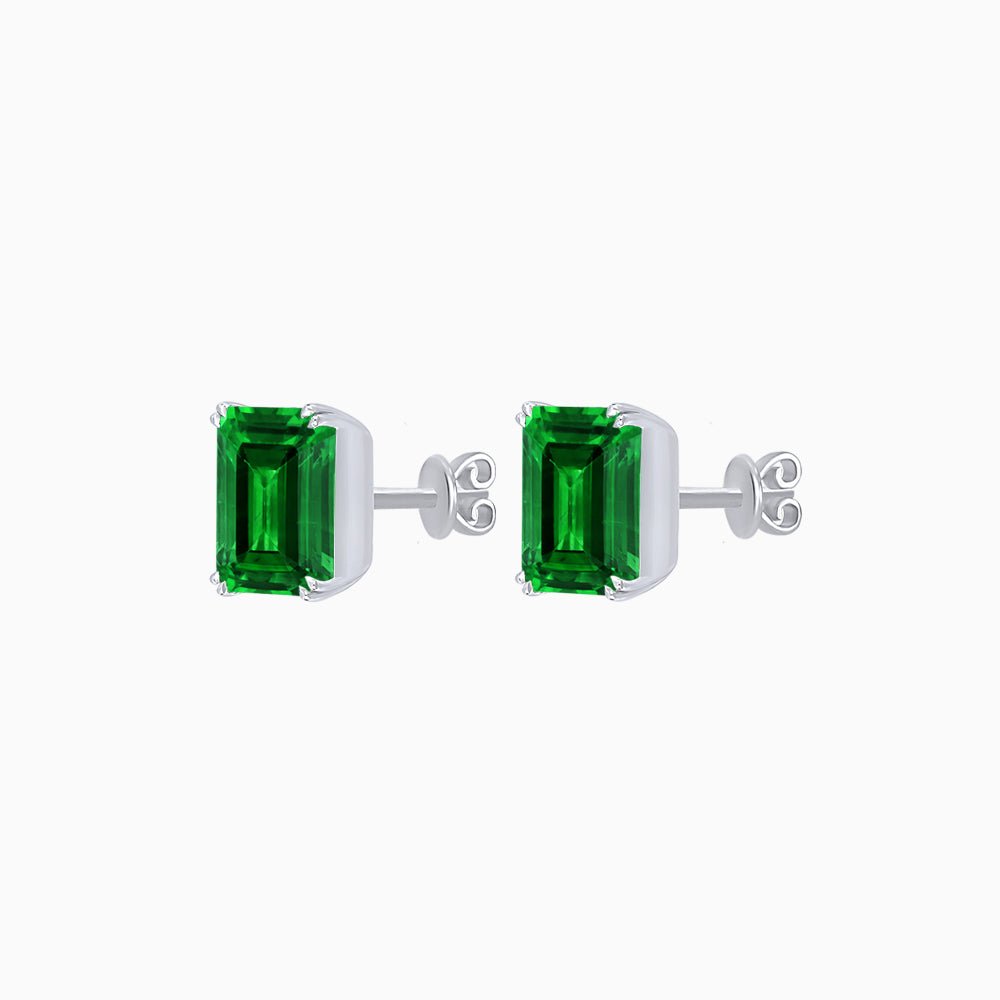 Emerald-Cut Solitaire Stud Earrings with Four-Prong Setting - Shahin Jewelry