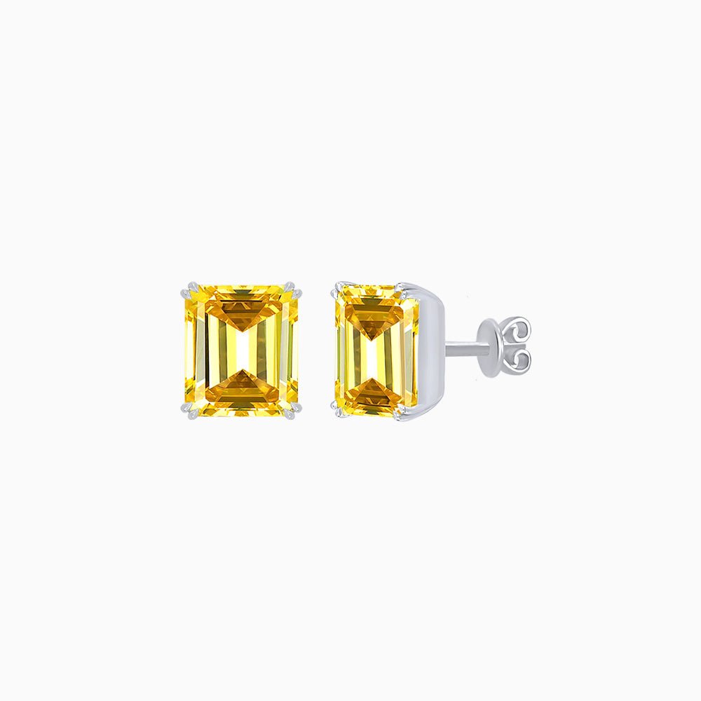 Emerald-Cut Solitaire Stud Earrings with Four-Prong Setting - Shahin Jewelry
