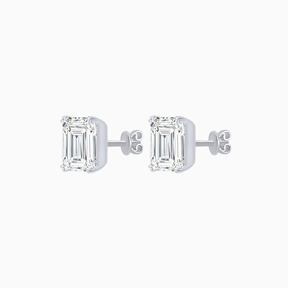 Emerald-Cut Solitaire Stud Earrings with Four-Prong Setting - Shahin Jewelry