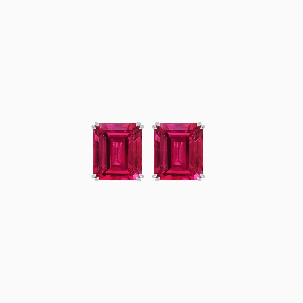 Emerald-Cut Solitaire Stud Earrings with Four-Prong Setting - Shahin Jewelry