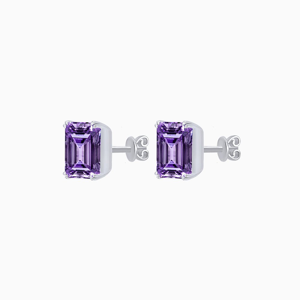 Emerald-Cut Solitaire Stud Earrings with Four-Prong Setting - Shahin Jewelry