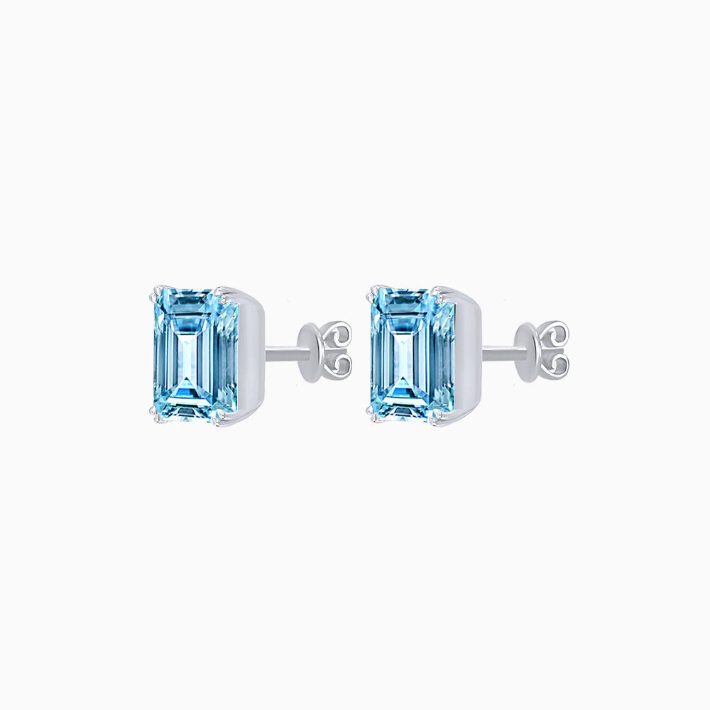 Emerald-Cut Solitaire Stud Earrings with Four-Prong Setting - Shahin Jewelry