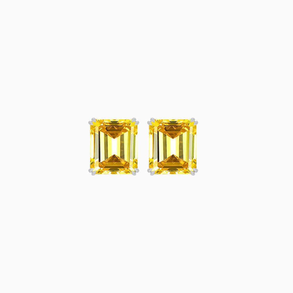 Emerald-Cut Solitaire Stud Earrings with Four-Prong Setting - Shahin Jewelry