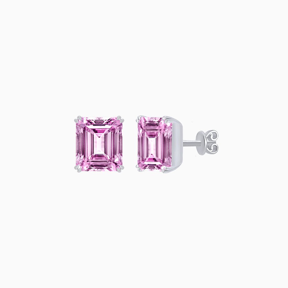 Emerald-Cut Solitaire Stud Earrings with Four-Prong Setting - Shahin Jewelry