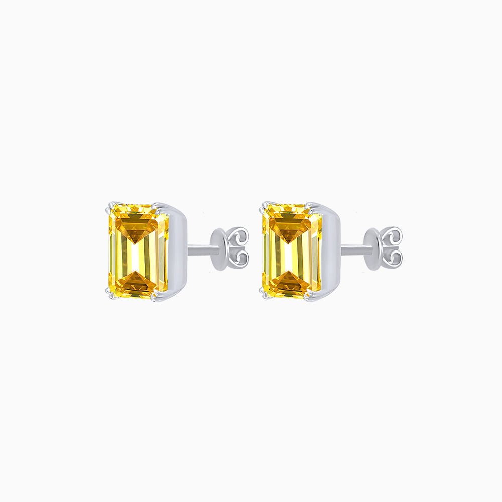Emerald-Cut Solitaire Stud Earrings with Four-Prong Setting - Shahin Jewelry