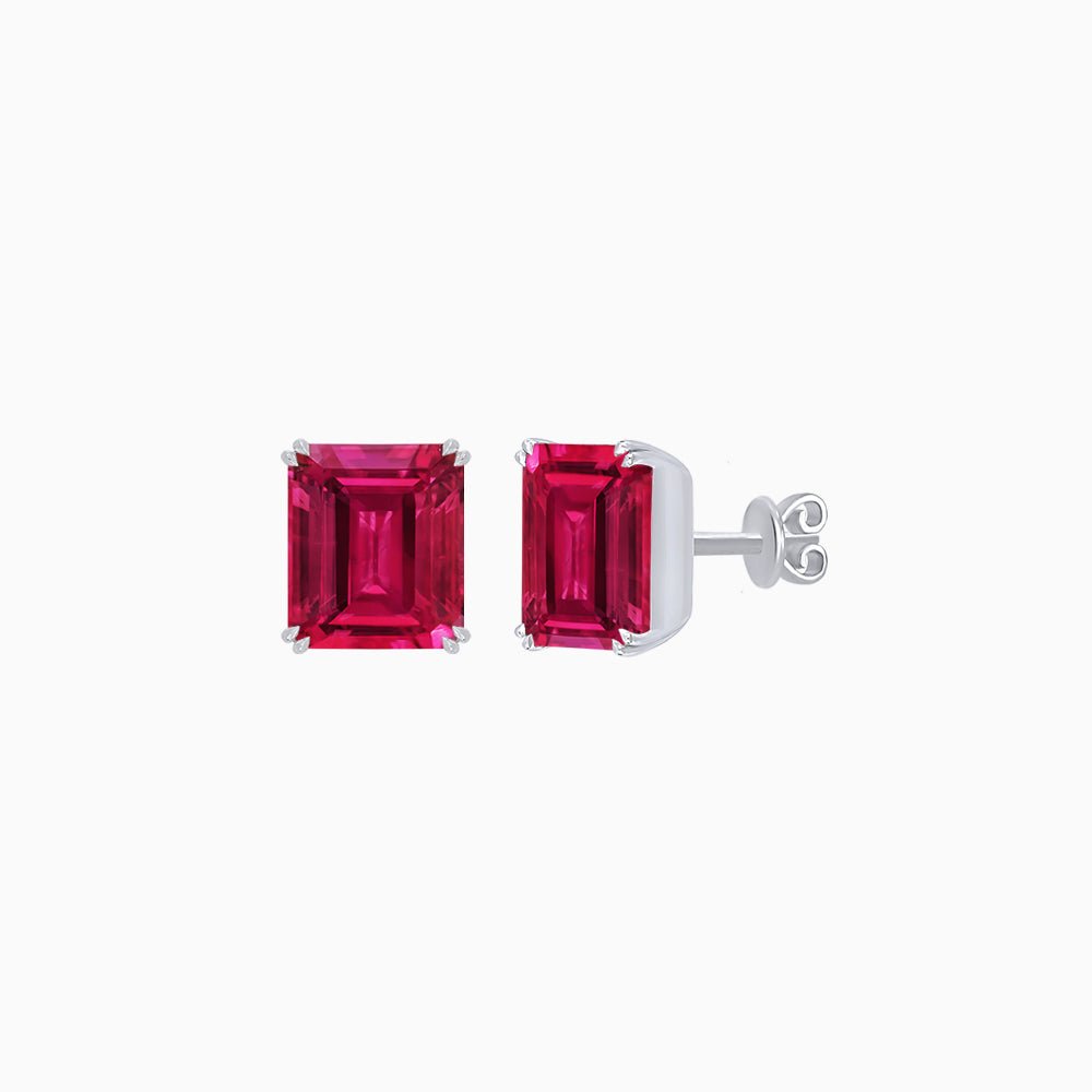 Emerald-Cut Solitaire Stud Earrings with Four-Prong Setting - Shahin Jewelry