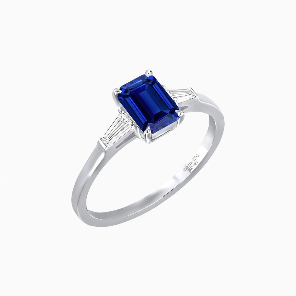 Emerald Cut Three-Stone Art Deco Inspired Engagement Ring - Shahin Jewelry