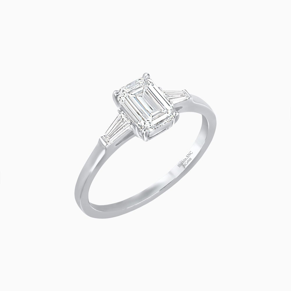 Emerald Cut Three-Stone Art Deco Inspired Engagement Ring - Shahin Jewelry