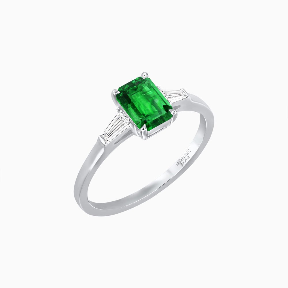 Emerald Cut Three-Stone Art Deco Inspired Engagement Ring - Shahin Jewelry