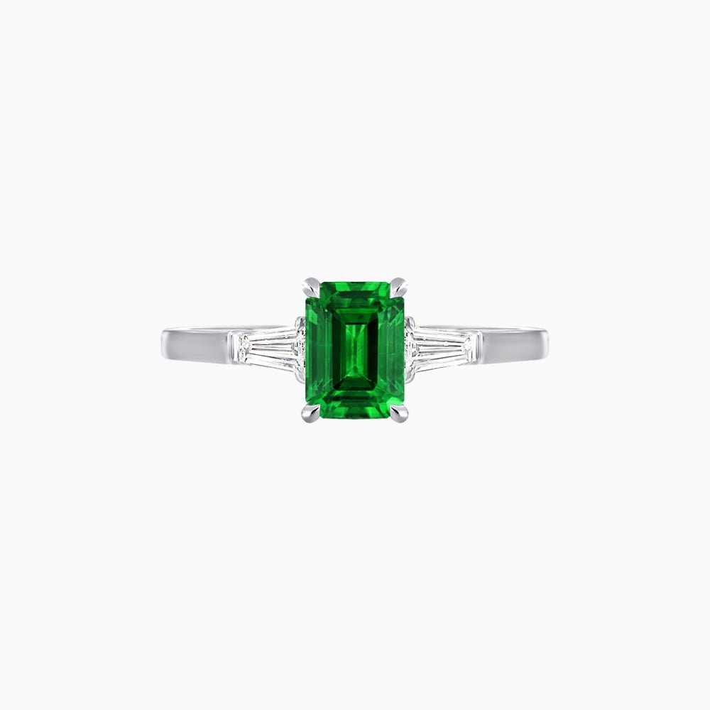 Emerald Cut Three-Stone Art Deco Inspired Engagement Ring - Shahin Jewelry