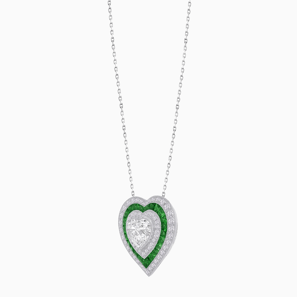 Exquisite Triple Halo Heart-Shaped Diamond and Sapphire Pendant | Bezel Setting | Mounting | Without Chain - Shahin Jewelry