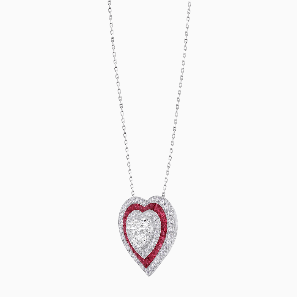 Exquisite Triple Halo Heart-Shaped Diamond and Sapphire Pendant | Bezel Setting | Mounting | Without Chain - Shahin Jewelry