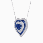 Load image into Gallery viewer, Exquisite Triple Halo Heart-Shaped Diamond and Sapphire Pendant | Bezel Setting | Mounting | Without Chain - Shahin Jewelry