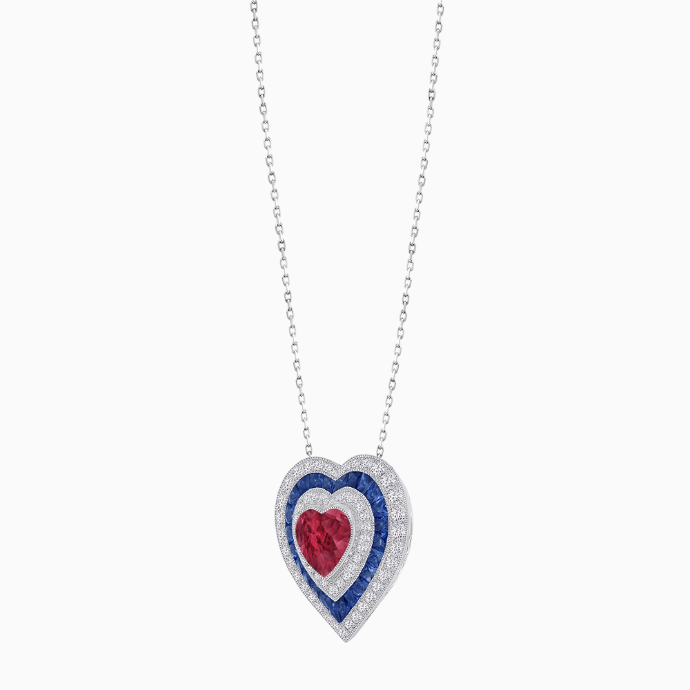 Exquisite Triple Halo Heart-Shaped Diamond and Sapphire Pendant | Bezel Setting | Mounting | Without Chain - Shahin Jewelry