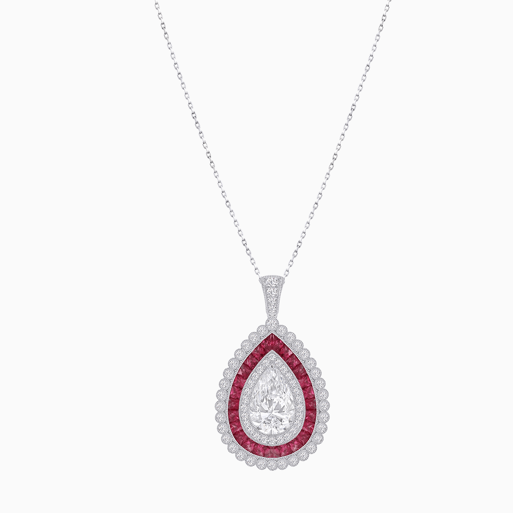 Exquisite Triple Halo Pear - Shaped Pendant with Customizable Center Stone - Mounting - Shahin Jewelry