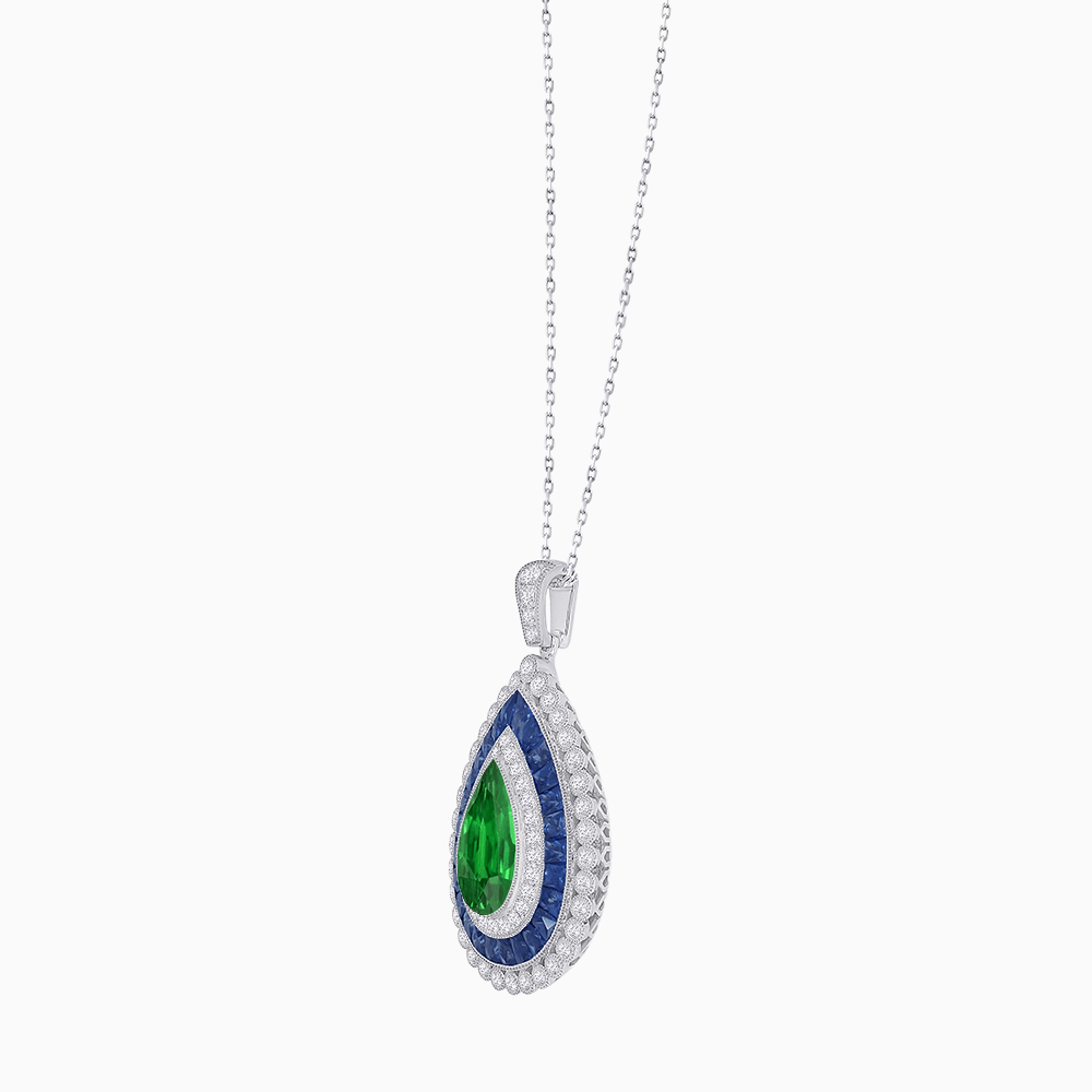 Exquisite Triple Halo Pear - Shaped Pendant with Customizable Center Stone - Mounting - Shahin Jewelry