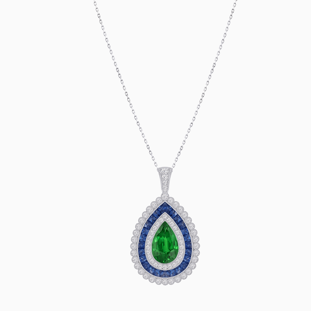 Exquisite Triple Halo Pear - Shaped Pendant with Customizable Center Stone - Mounting - Shahin Jewelry