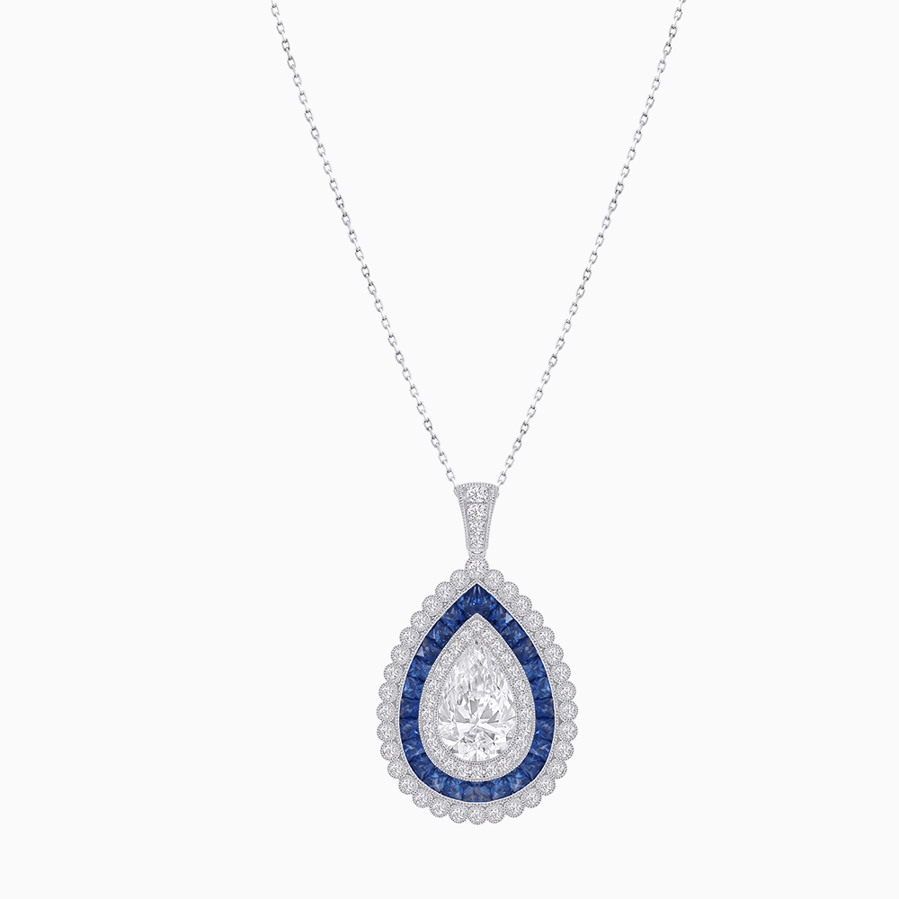 Exquisite Triple Halo Pear - Shaped Pendant with Customizable Center Stone - Mounting - Shahin Jewelry