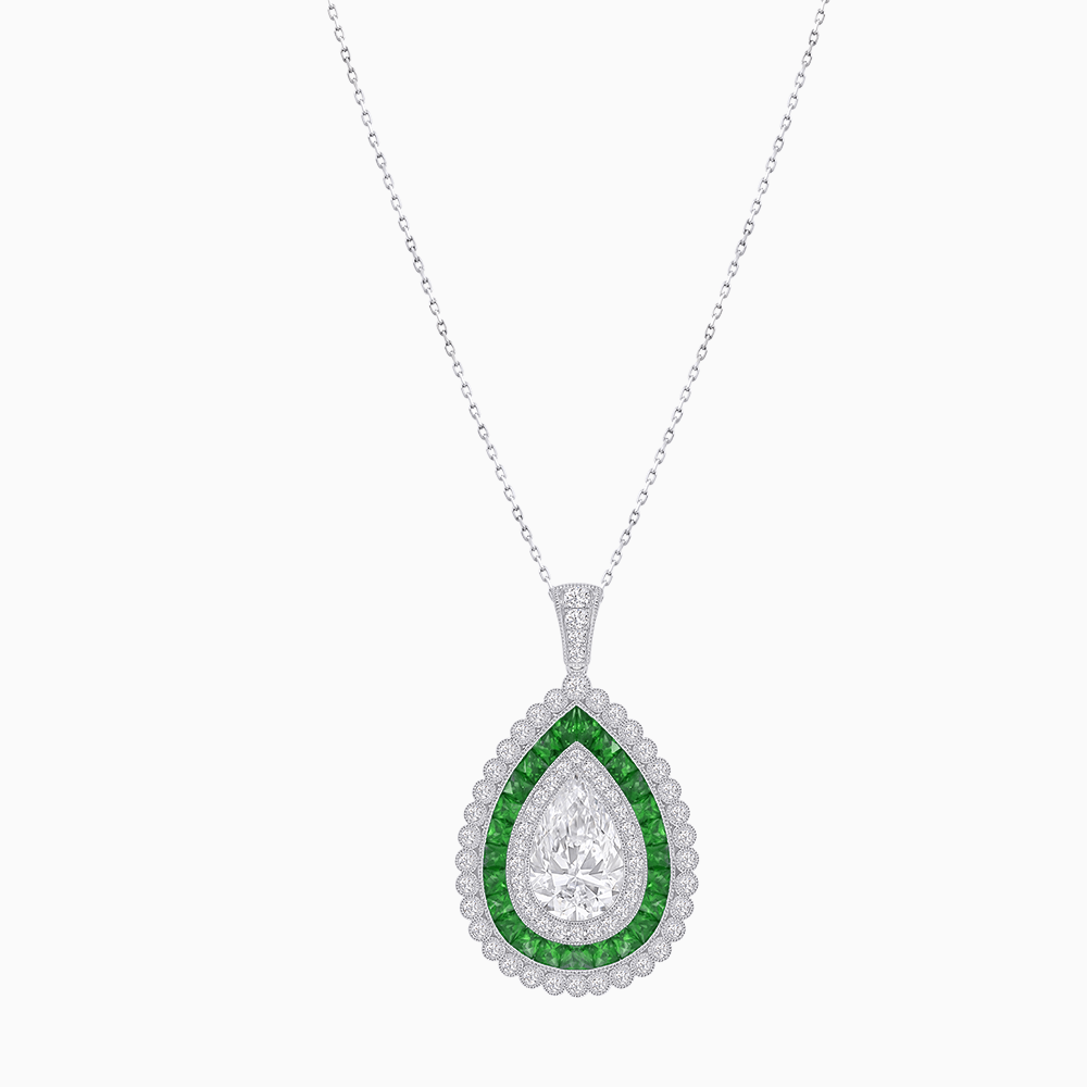 Exquisite Triple Halo Pear - Shaped Pendant with Customizable Center Stone - Mounting - Shahin Jewelry