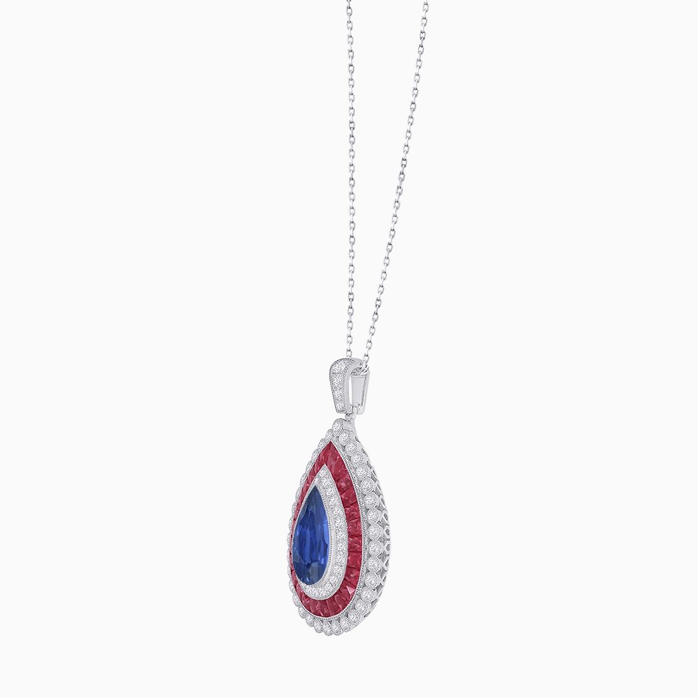 Exquisite Triple Halo Pear - Shaped Pendant with Customizable Center Stone - Mounting - Shahin Jewelry