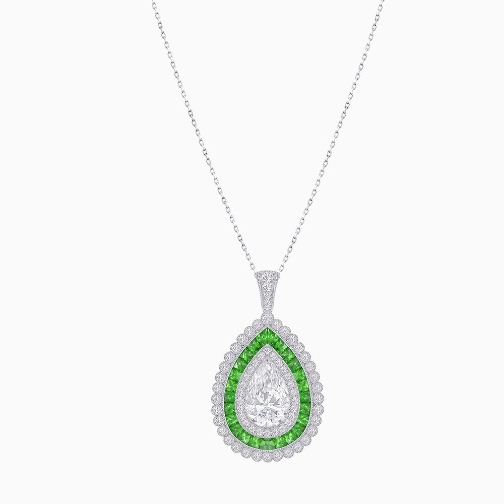Exquisite Triple Halo Pear - Shaped Pendant with Customizable Center Stone - Mounting - Shahin Jewelry